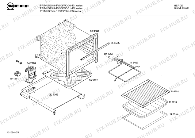 Взрыв-схема плиты (духовки) Neff F1508W0 PRIMUS 95.5 - Схема узла 04
