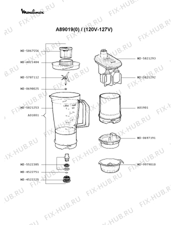 Взрыв-схема кухонного комбайна Moulinex A89019(0) - Схема узла 0P000147.6P2