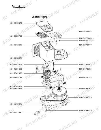 Взрыв-схема кухонного комбайна Moulinex AX91S1(P) - Схема узла 4P000605.2P2