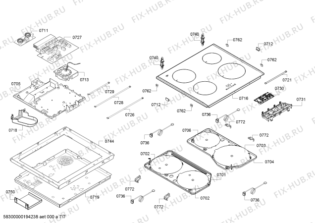 Взрыв-схема плиты (духовки) Siemens HA628211U - Схема узла 07