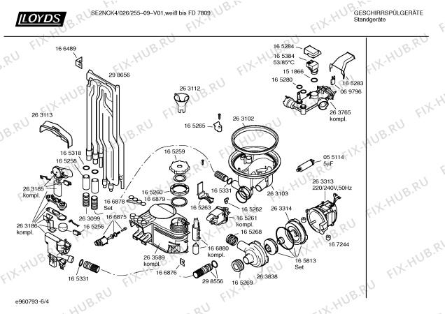 Взрыв-схема посудомоечной машины Lloyds SE2NCK4 026/255-09 - Схема узла 04