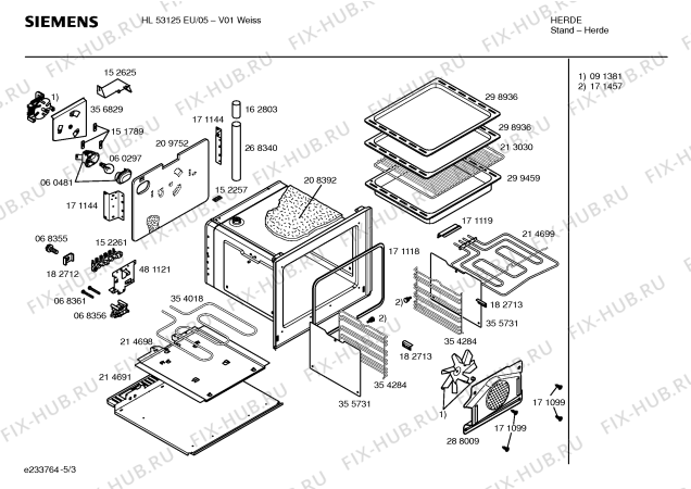 Взрыв-схема плиты (духовки) Siemens HL53125EU - Схема узла 03