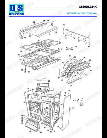 Схема №1 TGX 854A с изображением Часть корпуса для плиты (духовки) DELONGHI 35F2058XDL
