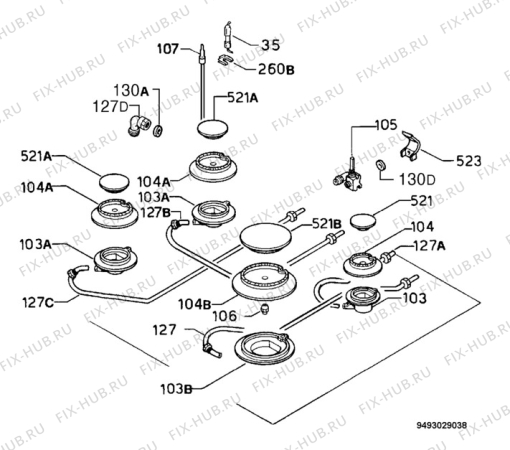 Взрыв-схема плиты (духовки) Rex Electrolux PXL64DV - Схема узла Functional parts 267