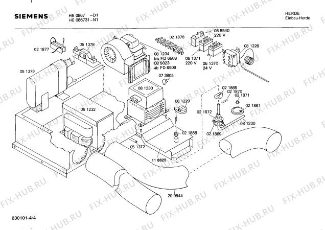 Взрыв-схема плиты (духовки) Siemens HE0867 - Схема узла 04
