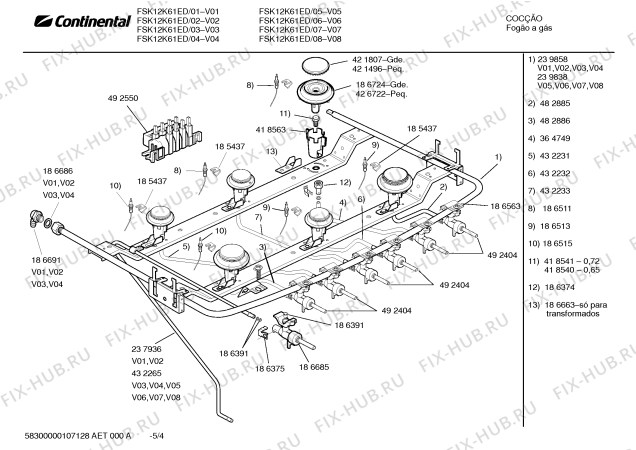 Взрыв-схема плиты (духовки) Continental FSK12K61ED - Схема узла 04
