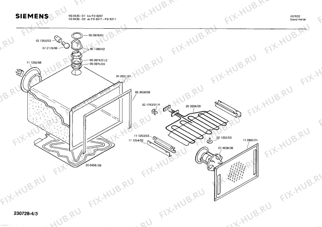 Взрыв-схема плиты (духовки) Siemens HS8435 - Схема узла 03