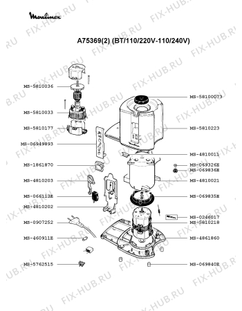 Взрыв-схема соковыжималки Moulinex A75369(2) - Схема узла 5P000968.9P2