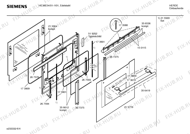 Взрыв-схема плиты (духовки) Siemens HE38E54 - Схема узла 04