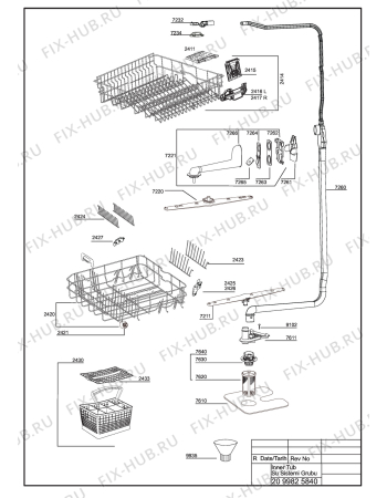 Взрыв-схема посудомоечной машины Beko DSN 6833 X (7652843942) - EXPLODED VIEW (INNER TUB)
