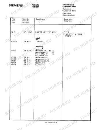 Схема №16 FA118G4 с изображением Сервисная инструкция для видеоаппаратуры Siemens 00535302