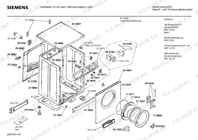 Взрыв-схема стиральной машины Siemens WD54010GB SIWAMAT PLUS 5401 - Схема узла 02