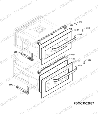 Взрыв-схема плиты (духовки) Zanussi ZOF35501XK - Схема узла Door