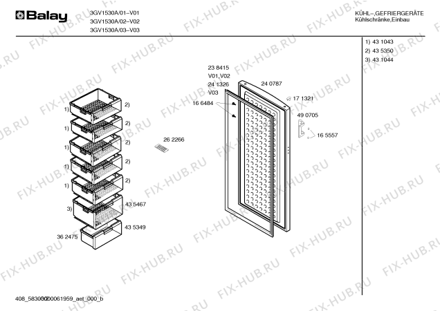 Взрыв-схема холодильника Balay 3GV1530A - Схема узла 02