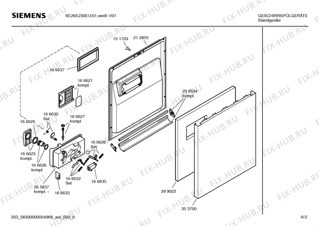 Взрыв-схема посудомоечной машины Siemens SE26E230EU - Схема узла 02