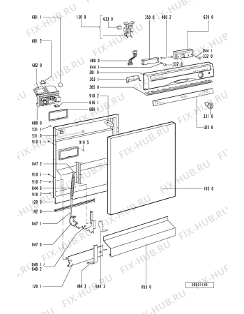 Схема №1 ADP 951/3 WH с изображением Панель для посудомойки Whirlpool 481245370227