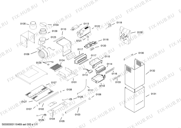 Схема №1 D9632N0 NEFF с изображением Планка для вентиляции Bosch 00660991