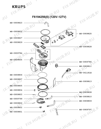 Взрыв-схема кофеварки (кофемашины) Krups F6194256(0) - Схема узла TP001838.9P3