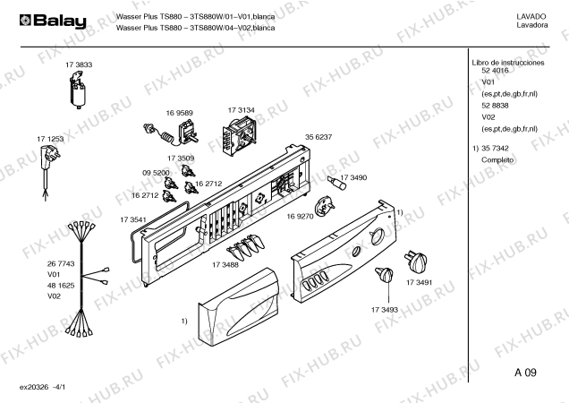 Схема №1 3TS880W с изображением Панель управления для стиральной машины Bosch 00357342