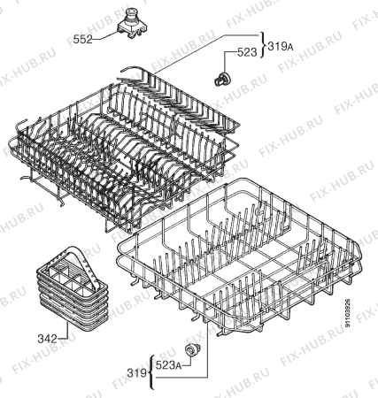 Взрыв-схема посудомоечной машины Zanussi DW24W - Схема узла Basket 160