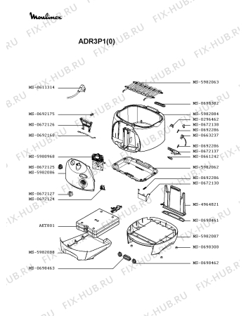 Взрыв-схема тостера (фритюрницы) Moulinex ADR3P1(0) - Схема узла ZP002131.1P2