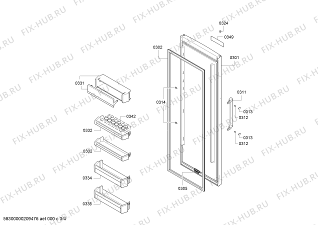 Взрыв-схема холодильника Bosch KSV36VW4P, Bosch - Схема узла 03