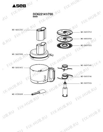Взрыв-схема кухонного комбайна Seb DO622141/700 - Схема узла KP004174.4P2