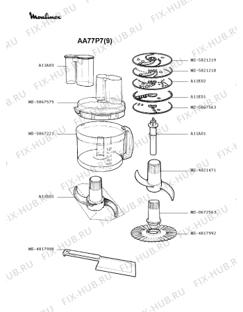 Взрыв-схема кухонного комбайна Moulinex AA77P7(9) - Схема узла XP000280.5P2