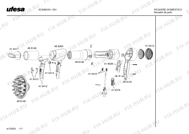 Схема №1 SC8365 Silens 1800 с изображением Передняя часть корпуса для электрофена Bosch 00488285