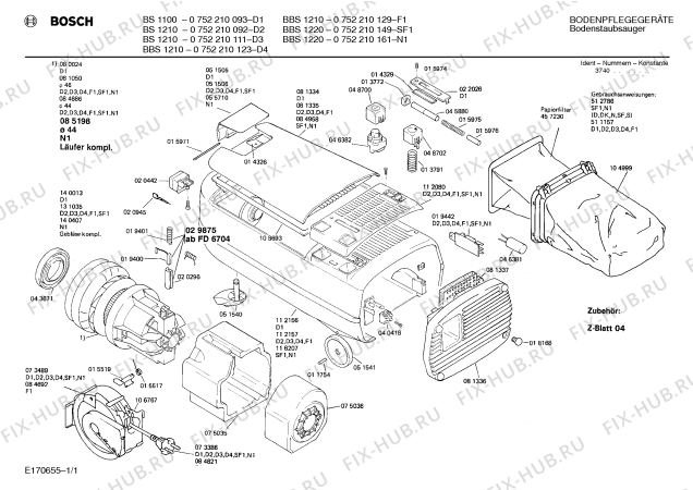 Схема №1 0752210111 BS1210 с изображением Переключатель для мини-пылесоса Bosch 00048700