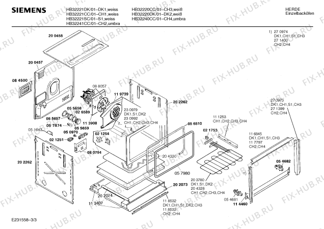 Взрыв-схема плиты (духовки) Siemens HB32221DK - Схема узла 03