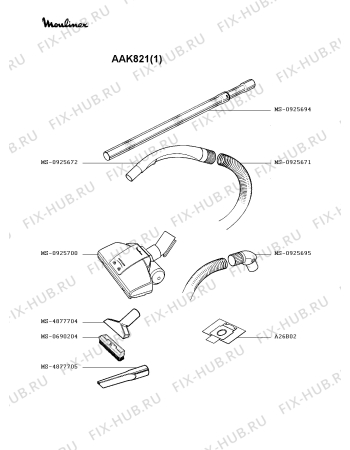 Взрыв-схема пылесоса Moulinex AAK821(1) - Схема узла HP002158.1P3