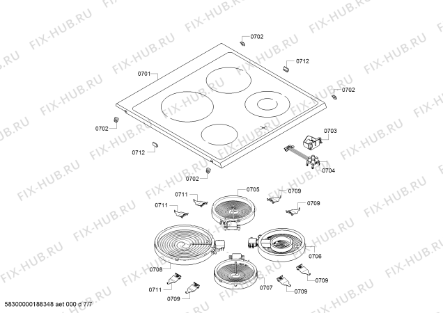 Взрыв-схема плиты (духовки) Siemens HA743530G - Схема узла 07