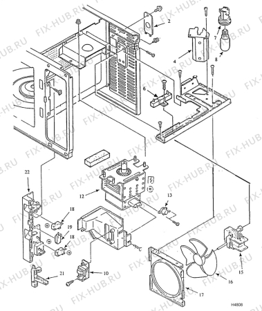 Взрыв-схема микроволновой печи Electrolux NF3040 - Схема узла H40 Magnetron, fan, (General section) B