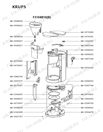 Взрыв-схема кофеварки (кофемашины) Krups F3104B10(B) - Схема узла NP001643.9P2