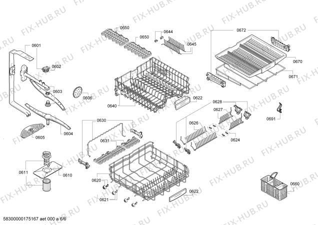 Взрыв-схема посудомоечной машины Bosch SMU86P35DE, Exclusiv, Made in Germany - Схема узла 06