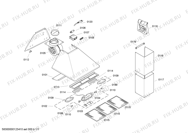 Схема №1 DKE9365AUC с изображением Вентиляционный канал для вытяжки Bosch 00676267