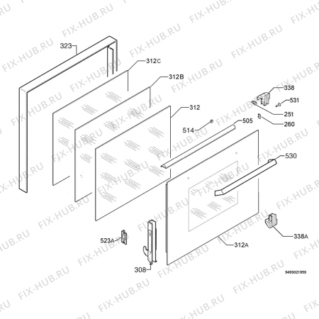 Взрыв-схема плиты (духовки) Zanussi ZOB985QPX - Схема узла Door 003