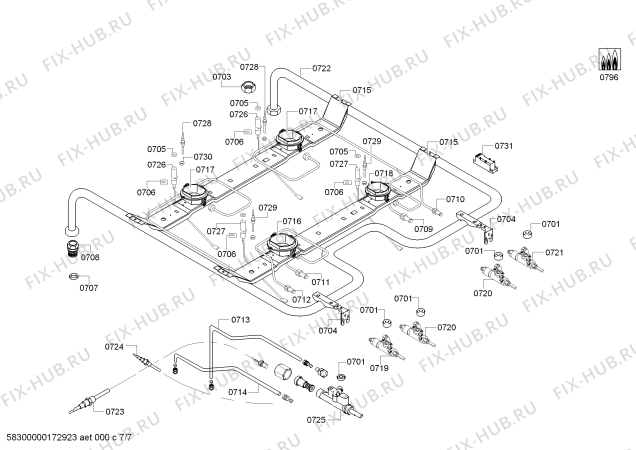 Взрыв-схема плиты (духовки) Bosch HGG223124E - Схема узла 07