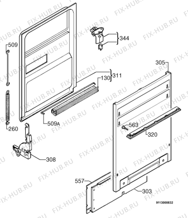 Взрыв-схема посудомоечной машины Juno JSI9640E - Схема узла Door 003