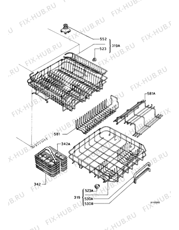 Взрыв-схема посудомоечной машины Zanussi ZW900E - Схема узла Baskets, tubes 061