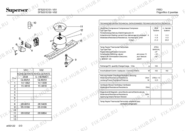 Взрыв-схема холодильника Superser 5FS221E - Схема узла 03