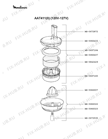 Взрыв-схема кухонного комбайна Moulinex AAT411(0) - Схема узла RP000456.3P2