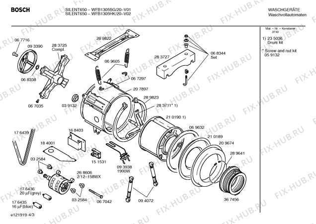 Взрыв-схема стиральной машины Bosch WFB1305HK SILENT 650 - Схема узла 03