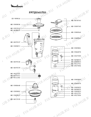 Взрыв-схема кухонного комбайна Moulinex FP725141/701 - Схема узла NP003728.3P2
