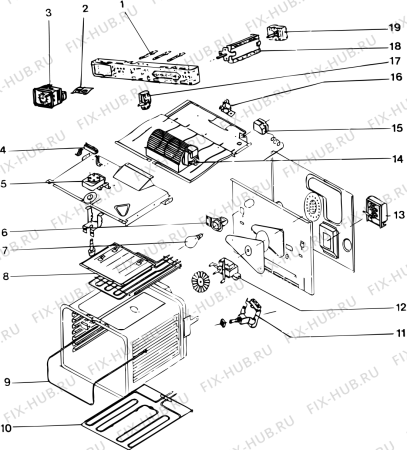 Взрыв-схема плиты (духовки) Indesit F600 (F008797) - Схема узла