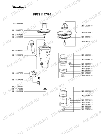 Взрыв-схема кухонного комбайна Moulinex FP721147/70 - Схема узла BP003305.9P2