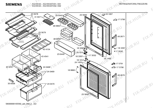 Схема №2 KG20E00HK с изображением Уплотнитель двери для холодильника Siemens 00235695