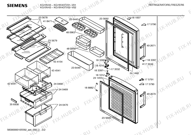 Схема №2 KG19V43TI с изображением Крышка для холодильника Siemens 00243721