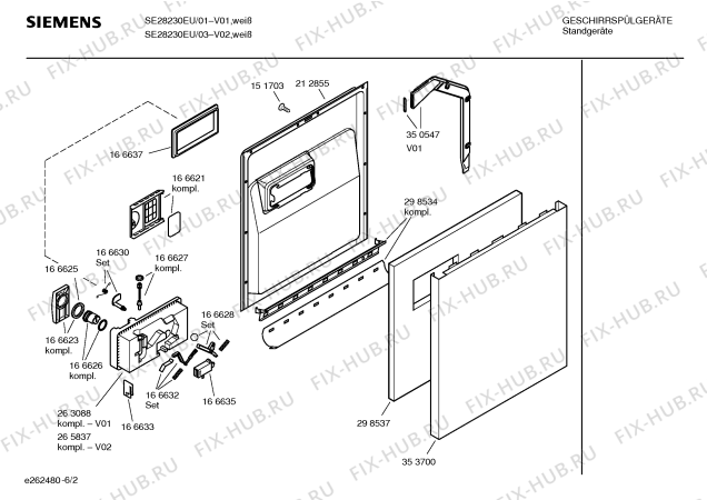 Схема №2 SE28230EU с изображением Панель управления для посудомоечной машины Siemens 00358197